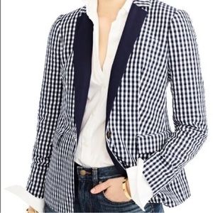 J. Crew Puckered Gingham Navy and White Blazer
